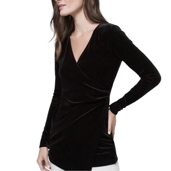White House Black Market Tops - White House Black Market Black Velvet Long Sleeve Cross Front Tunic size Medium